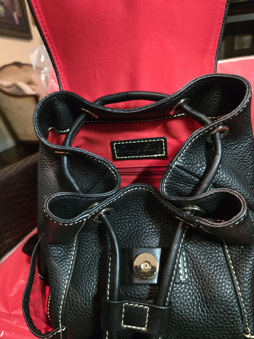 Dooney & Bourke Black Pebbled Leather Drawstring Backpack. Like New!🌻 - Picture 6 of 12
